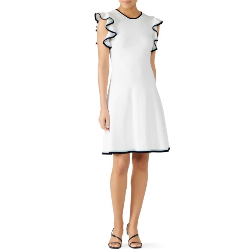 Shoshanna SAYA White Knit Ruffle Sleeve Dress Size Small